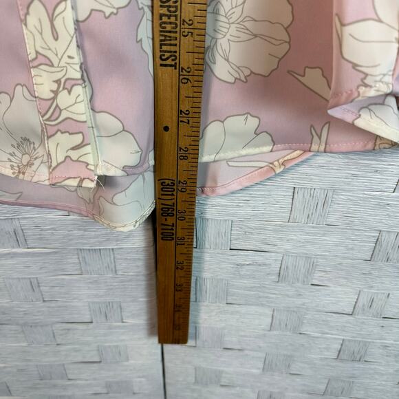 Joie floral blouse soft satin long sleeve button up lavender cream feminine - Picture 9 of 11